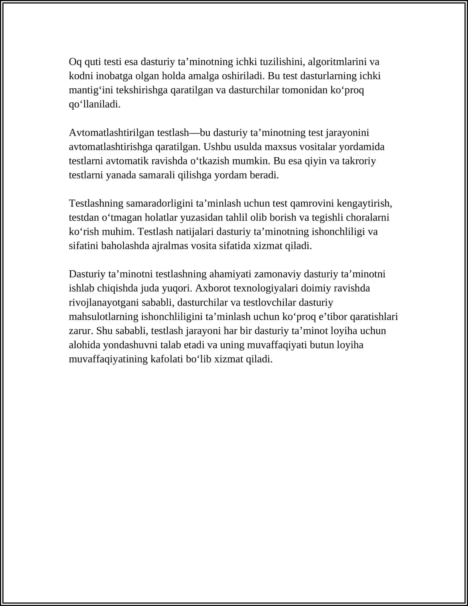 DASTURIY TA’MINOTNI TESTLASH TUSHUNCHASI VA MAQSADI 4