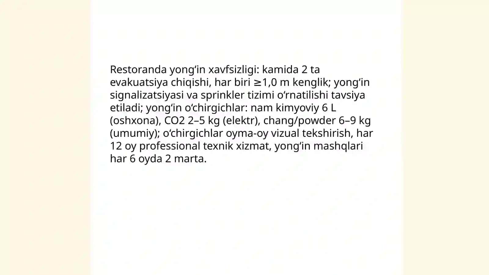 Restoran ishini tashkil etishda xafsizlik qoidalari 4