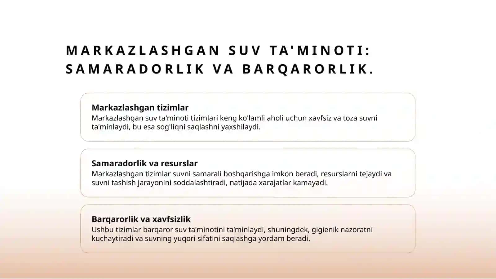Mahalliy va markazlashgan suv ta'minoti haqida tushuncha, ularning gigienik ahamiyati 4
