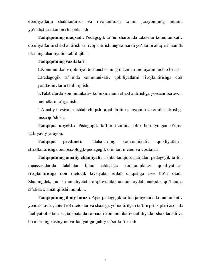 PEDAGOGIK TA’LIM SHAROITIDA TALABALARDA KOMMUNIKATIV QOBILIYATLARNING RIVOJLANISHI 4