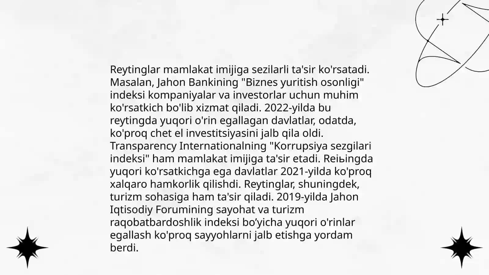 O’zbekistonni halqaro reytinglardagi ko’rsatgichlarini ko’tarishning tarixiy va siyosiy ahamiyati 4
