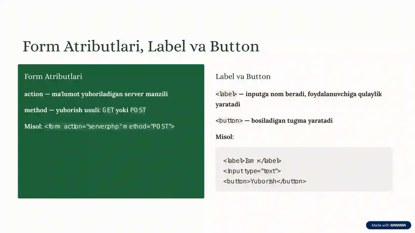 HTML Shakllari va Boshqaruv Hodisalari 4