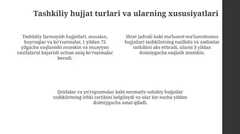 Tashkiliy hujjatlarning turlari va xususiyatlari 4