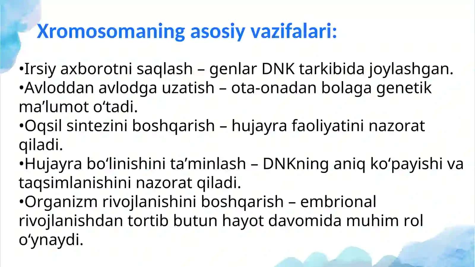 Xromosoma kasalliklari. Xromosomalar soni va strukturasini o'zgarishlari. Prenatal tashxislash 4