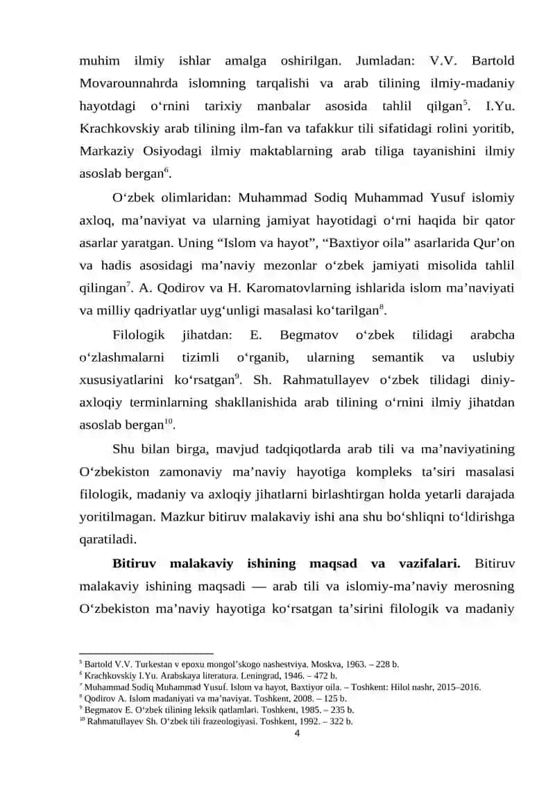 DIPLOM ISHI Arab tili va ma'naviyatining o'zbekiston ma'naviy hayotiga ta'siri 4