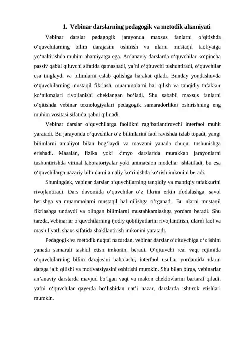 Maxsus fanlarni o'qitish jarayonida vebinar darslarning ahamiyati 4