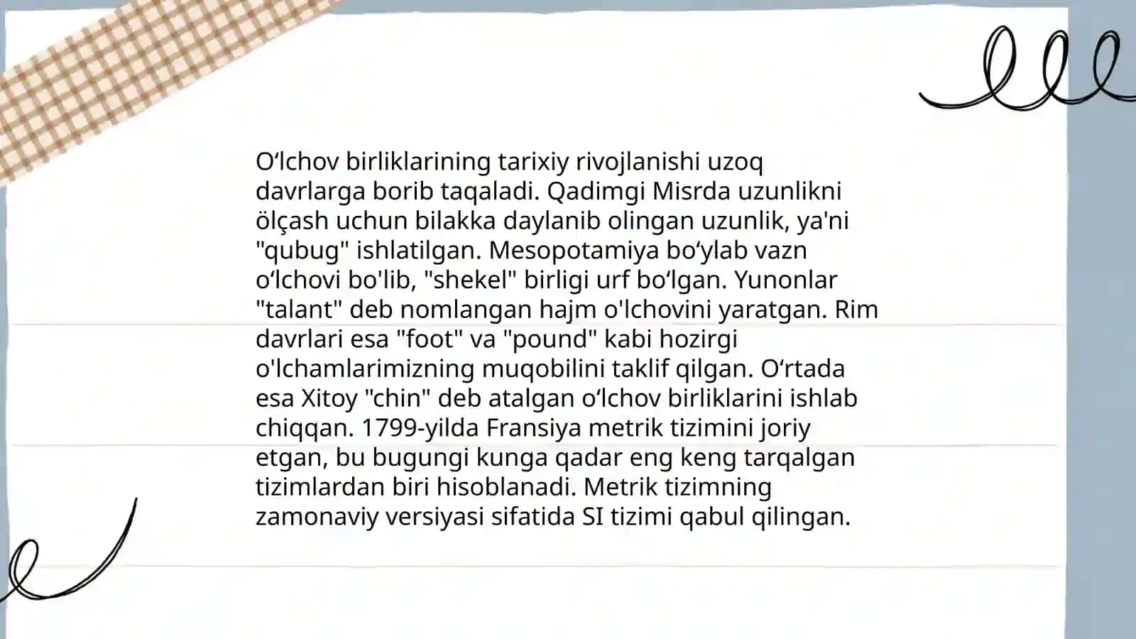 Miqdorlarni oʻlchash, oʻlchov birliklarining turlari 4