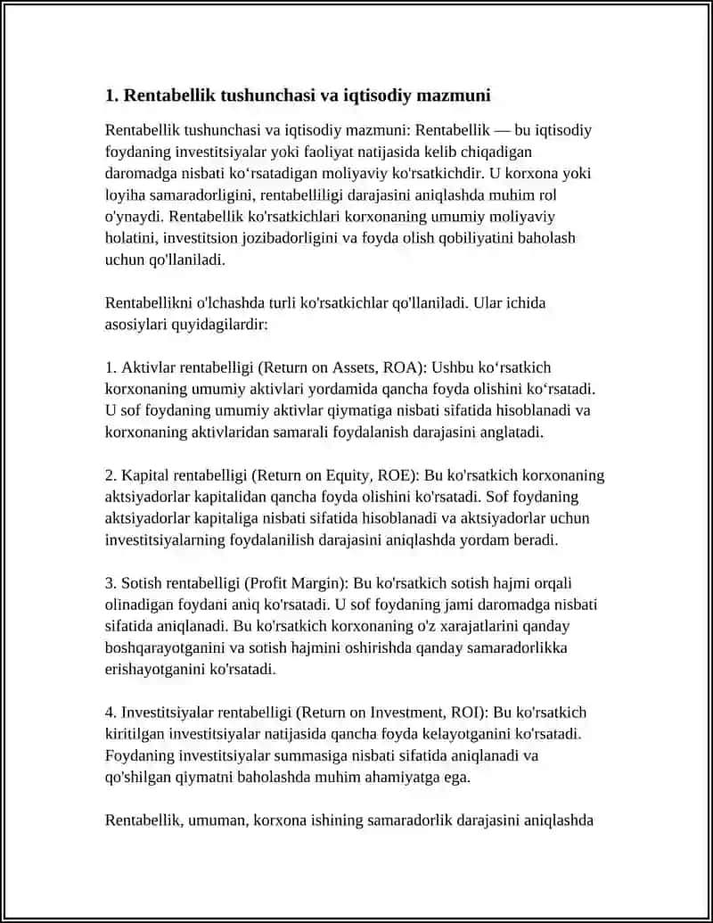 MUSTAQIL ISH: RENTABELLIK TUSHUNCHASI VA RENTABELLIK NIMA? 4