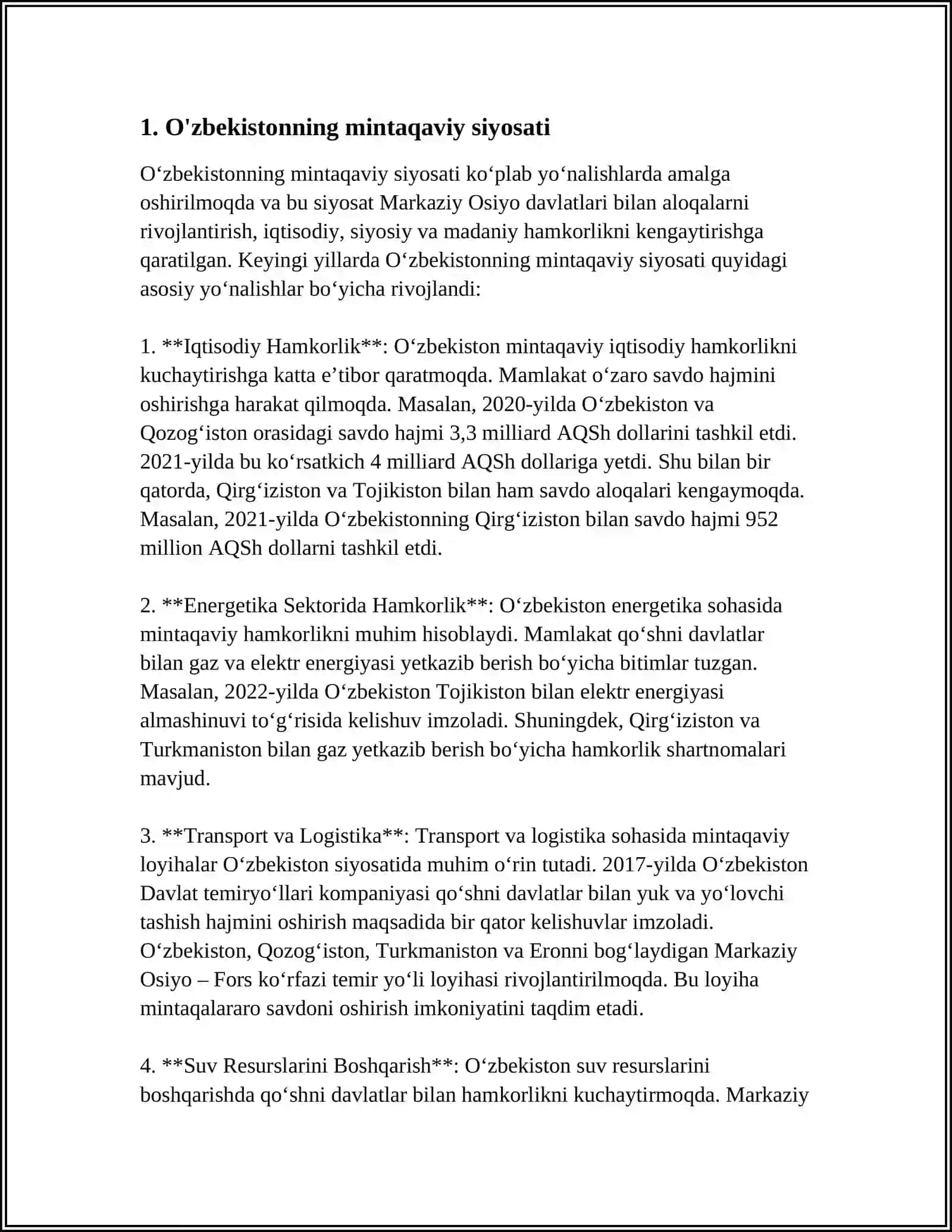O‘ZBEKISTONNING MARKAZIY OSIYODA TINCHLIK VA BARQARORLIKNI TAʼMINLASH 4