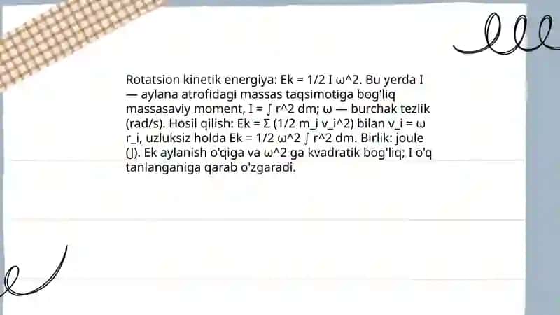 Aylanma harakat qilayotgan qattiq jismning kinetik energiyasi 4