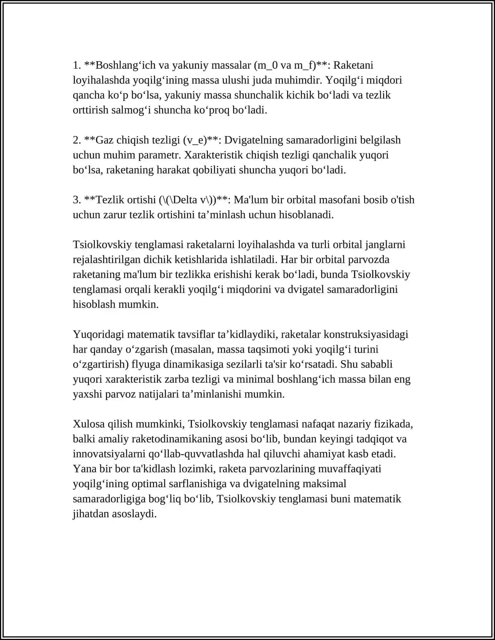 SIOLKOVSKIY TENGLAMASINI KELTIRIB CHIQARISH 4