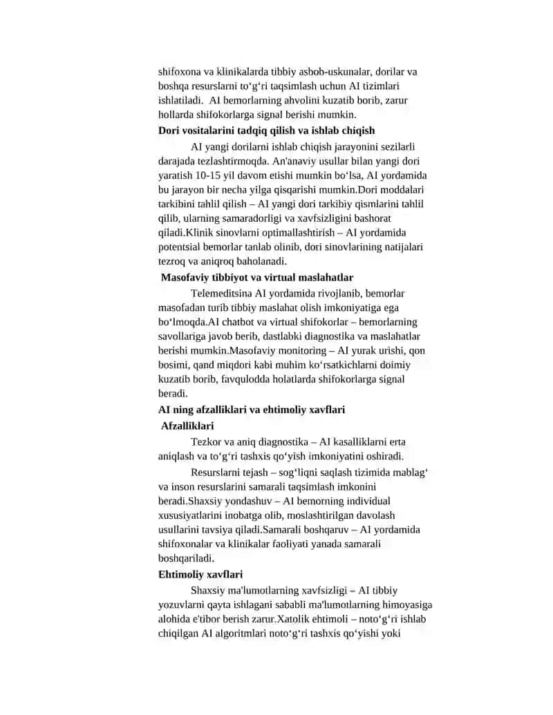 TIBBIYOTNI BOSHQARISHDA SUN’IY INTELLEKT(AI) O’RNI 4