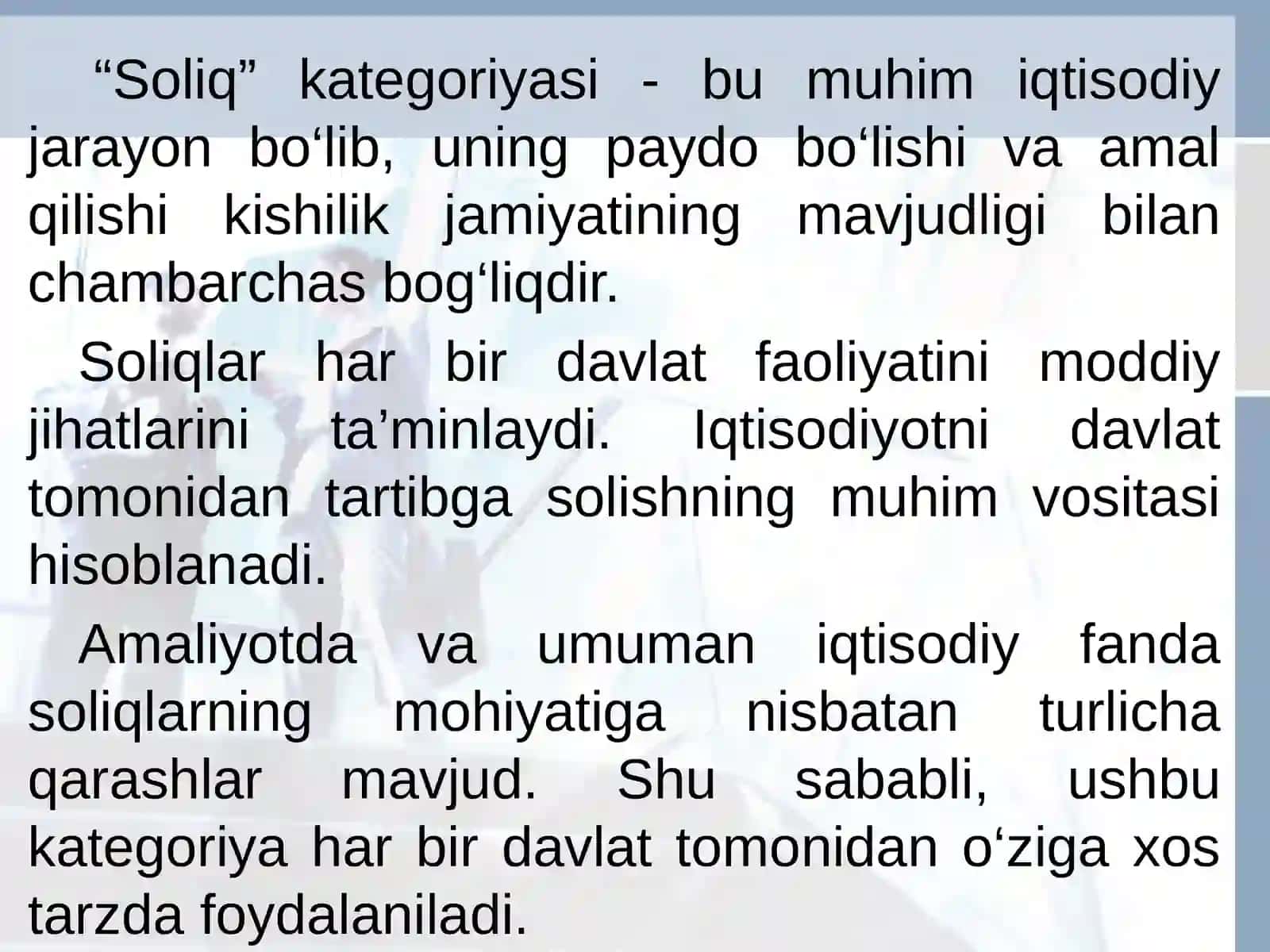 “Soliqlar va soliqqa tortish” faniga kirish 4