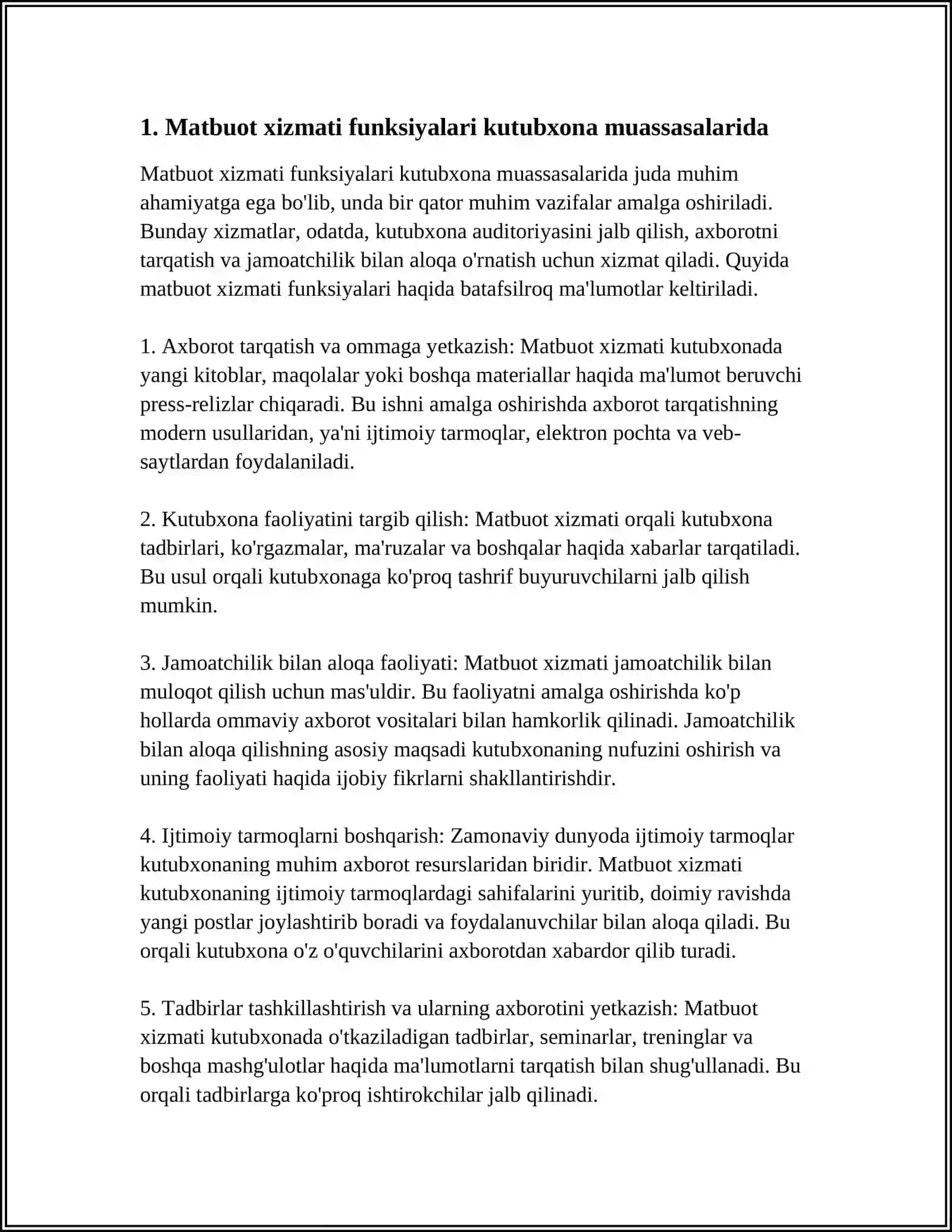AXBOROT-KUTUBXONA MUASSASALARI FAOLIYATINI OMMAVIY AXBOROT VOSITALARIDA VA IJTIMOIY TARMOQLARDA YORITISH 4