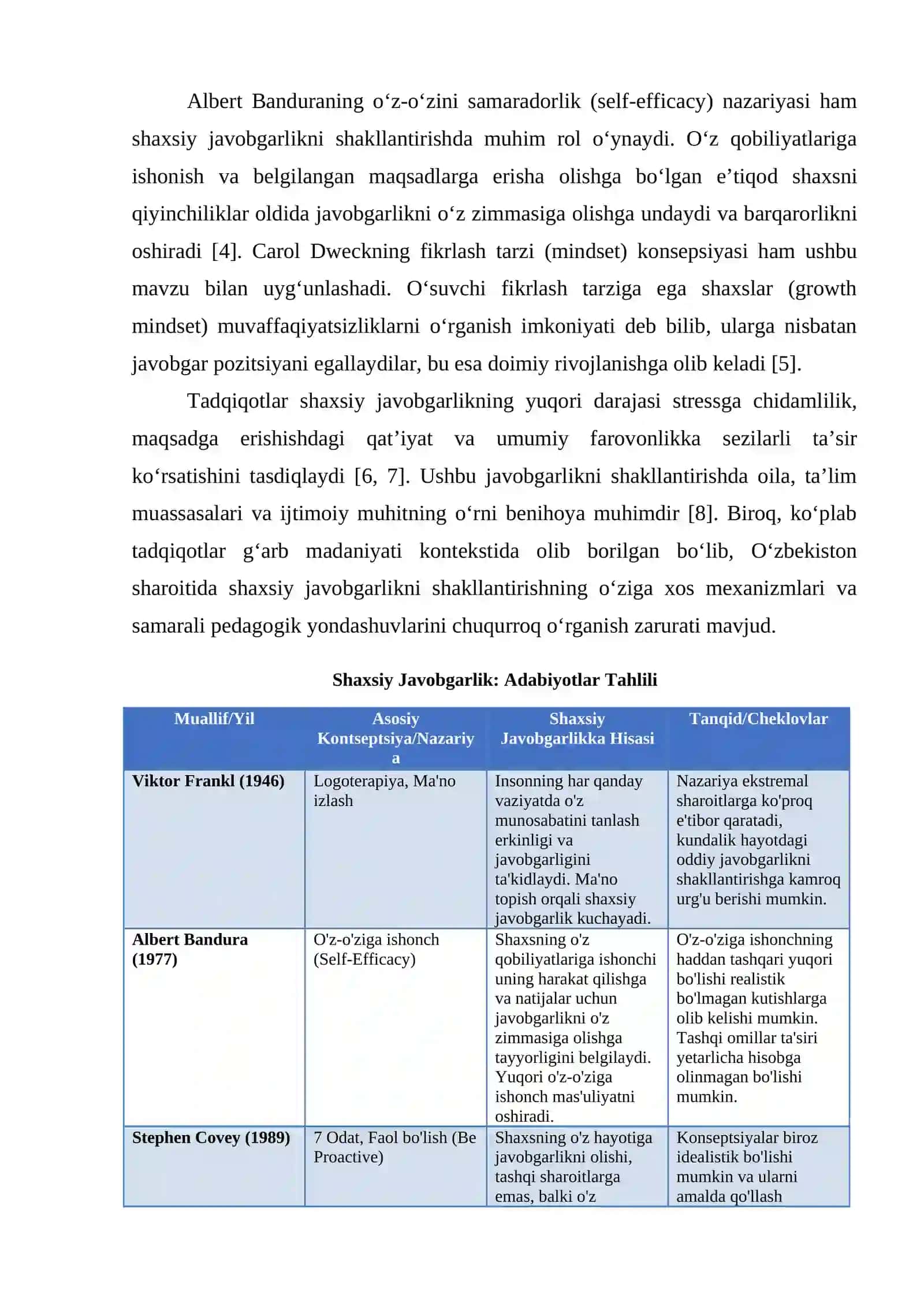 Ushbu ilmiy maqola muvaffaqiyatga erishishda shaxsiy javobgarlikning hal qiluvchi rolini o'rganadi 4
