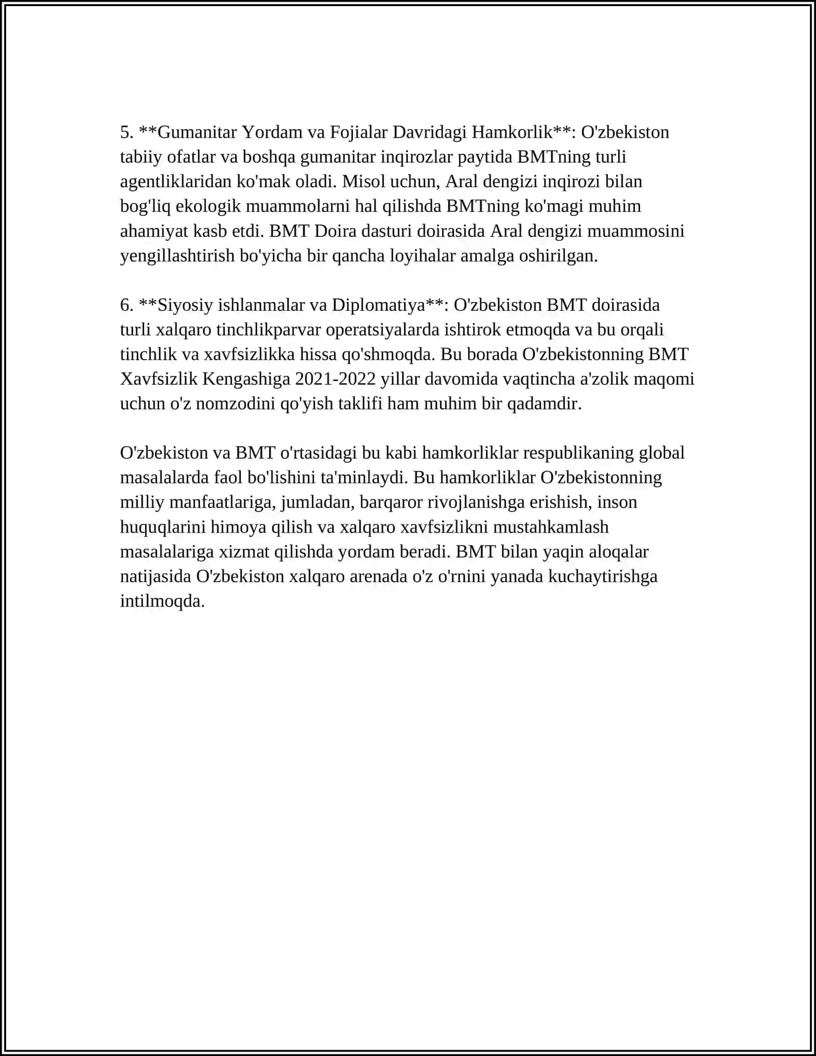 O'zbekistonning Xalqaro Tashkilotlar Bilan Hamkorlik Aloqalari 4