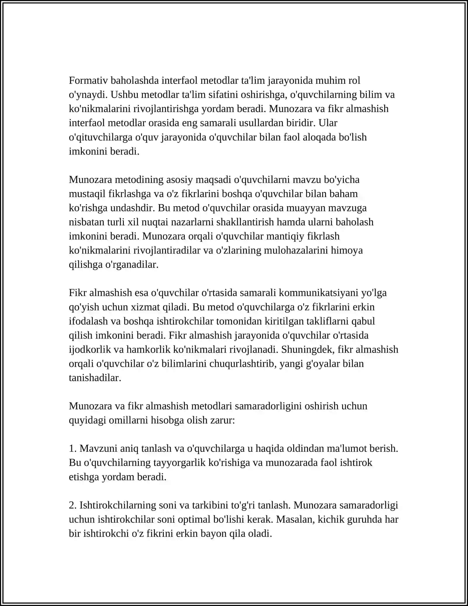 UMUMTA'LIM MAKTABLARIDA TARBIYA FANINIO’QITISH JARAYONIDA O'QUVCHILAR BILIM, KO'NIKMA VA MALAKALARINI BAHOLASHDA INTERFAOL METODLARDAN FOYDALANISH 4