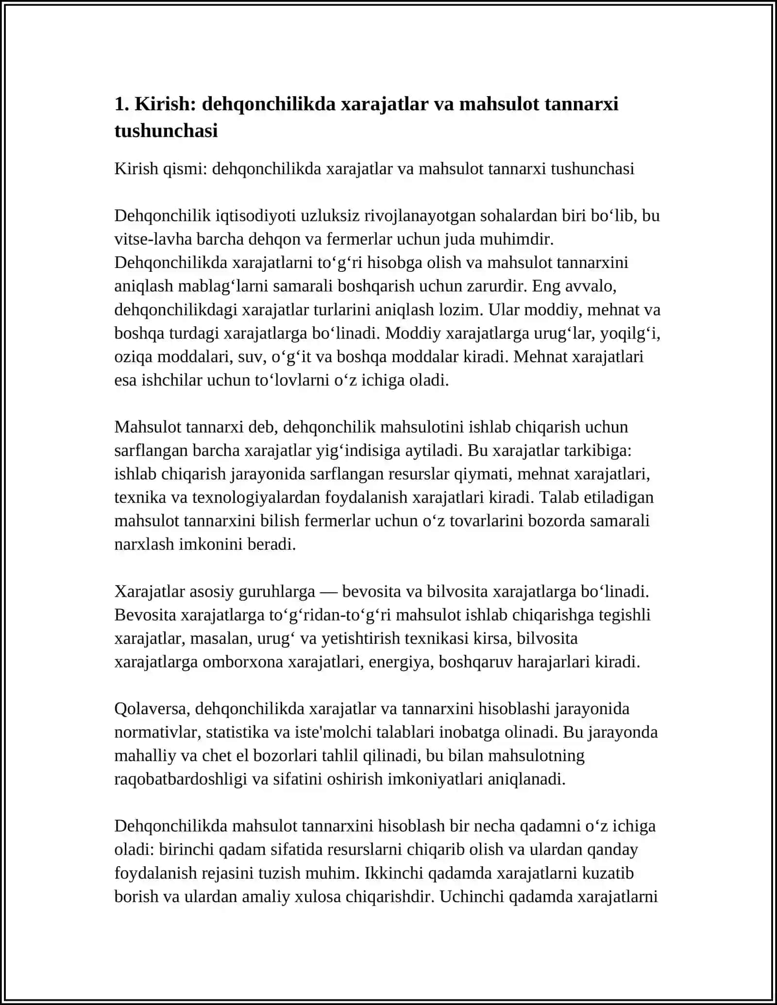 DEHQONCHILIKTA XARAJATLAR HISOBI VA MAHSULOT TANNARXINI KALKULYATSIYALASH 4
