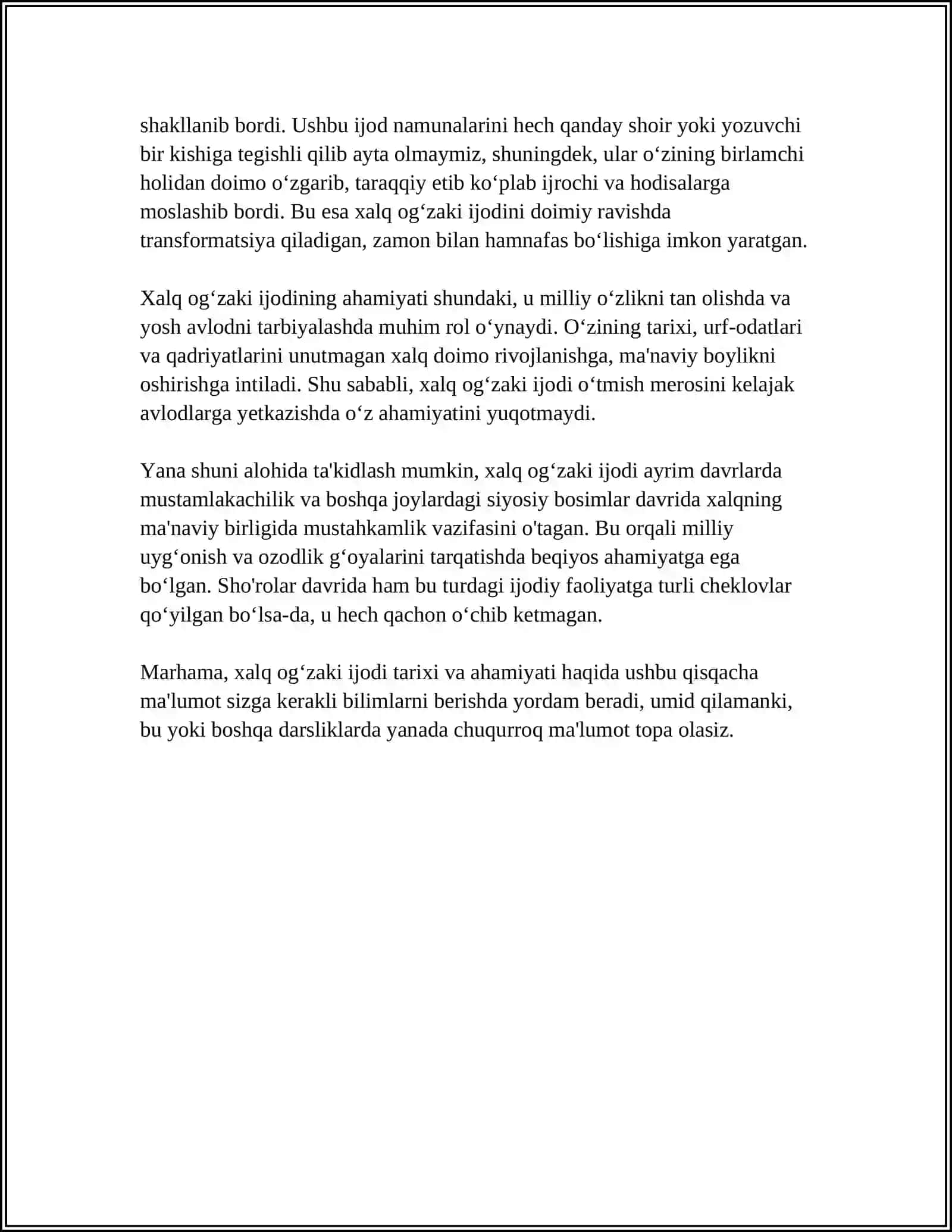 BOSHLANG'ICH SINF JARAYONIDA XALQ OG'ZAKI IJODI NAMUNALARIDAN FOYDALANISH 4