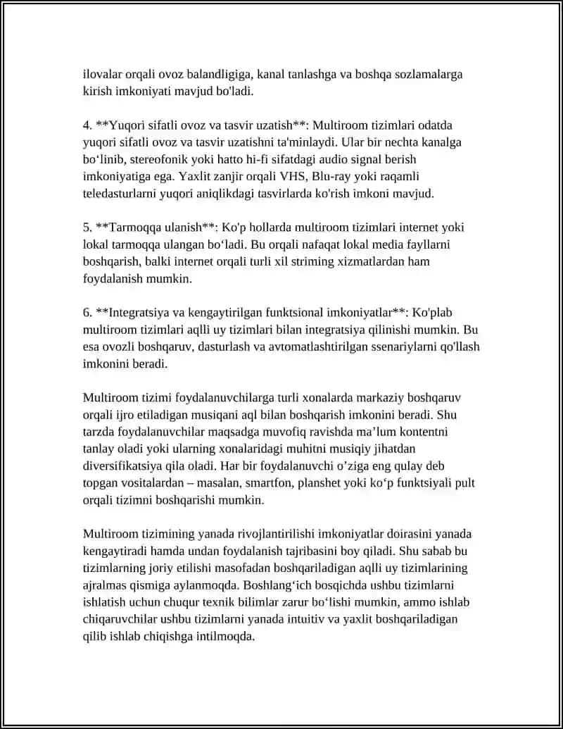 MULTIROOM – MULTIMEDIYA TIZIMI VA UNINGIMKONIYATLARI 4