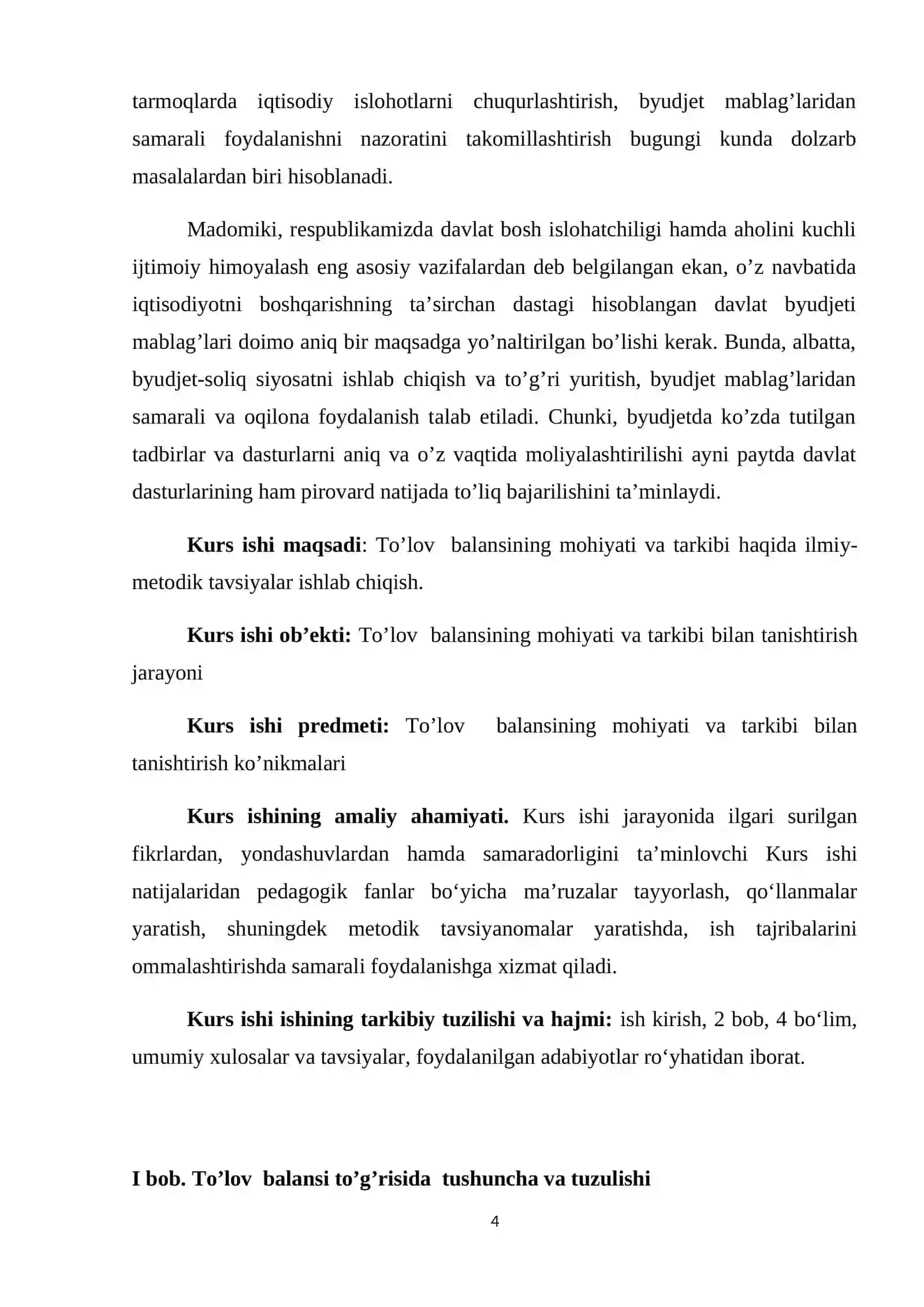 O'ZBEKISTON RESPUBLIKASI TO'LOV BALANSI 4