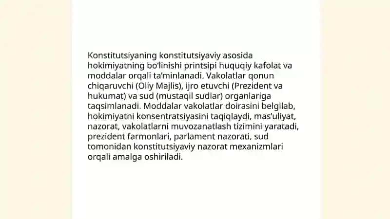 O'zbekiston Konstitutsiyasida xokimyatning bo'linish prinsplari 4