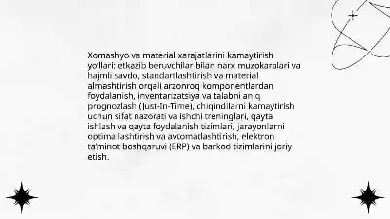 Ishlab chiqarish xarajatlari va ularning kamaytirish yo‘llari 4