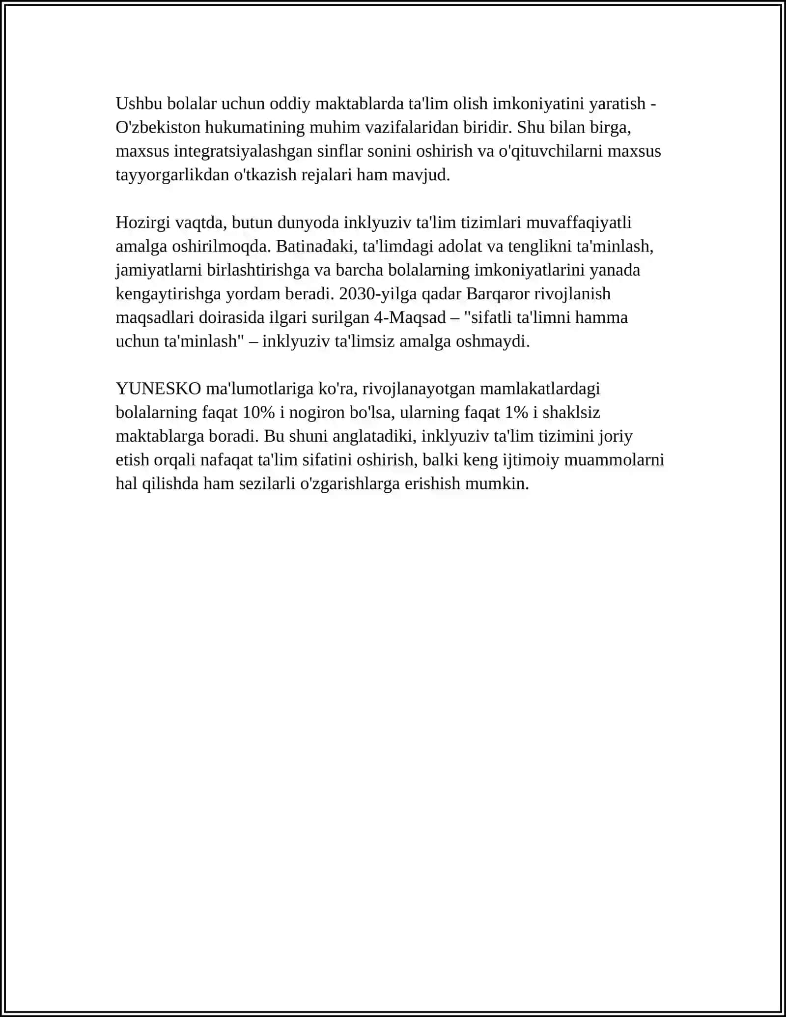 INKLYUZIV TALIMNING VAZIFALARI 4