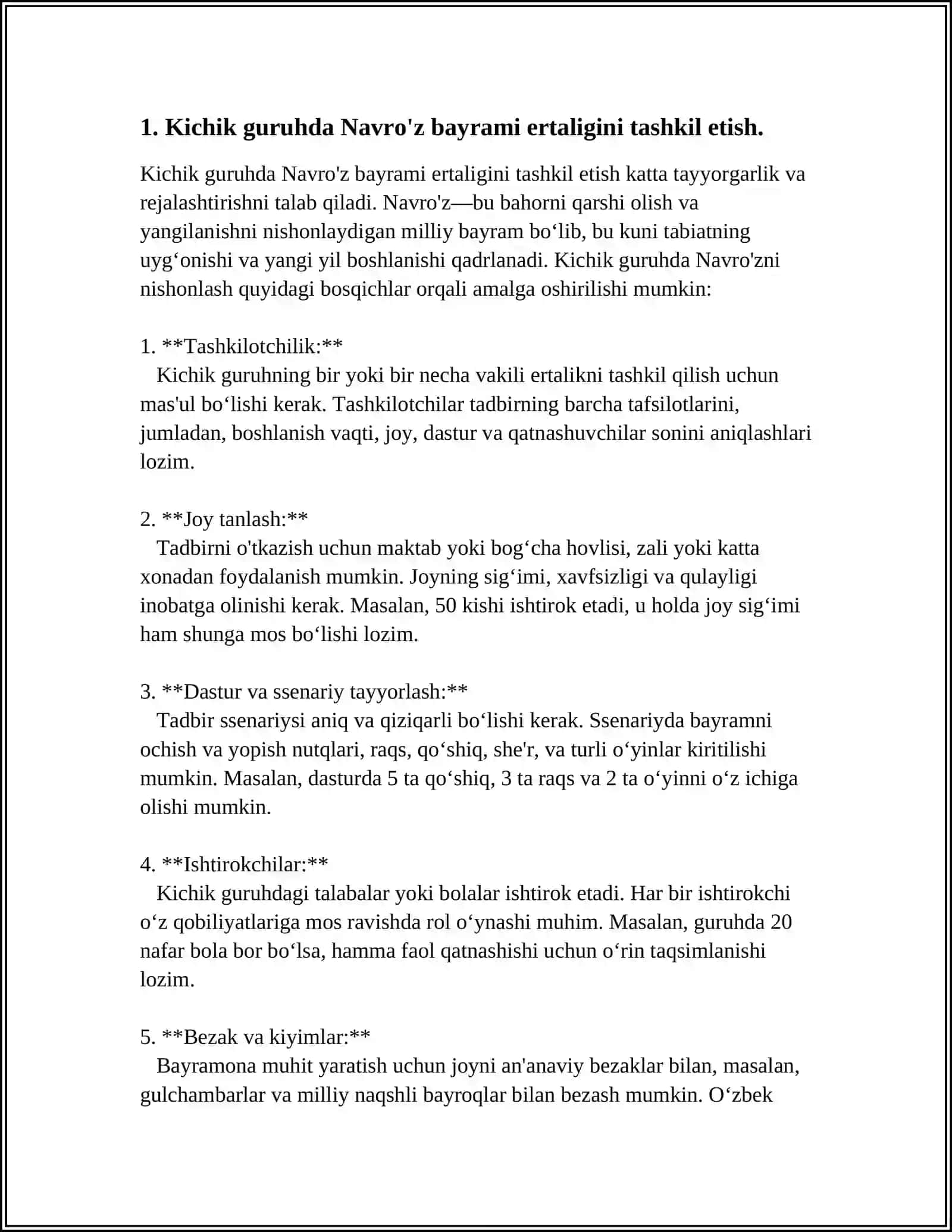 MAKTABGACHA TAʼLIM TASHKILOTIDA KICHIK,O'RTA VA KATTA GURUHLARDA BAYRAM ERTALIKLARINI MAZMUNLI TASHKIL ETISH.DINAMIK BELGILAR 4