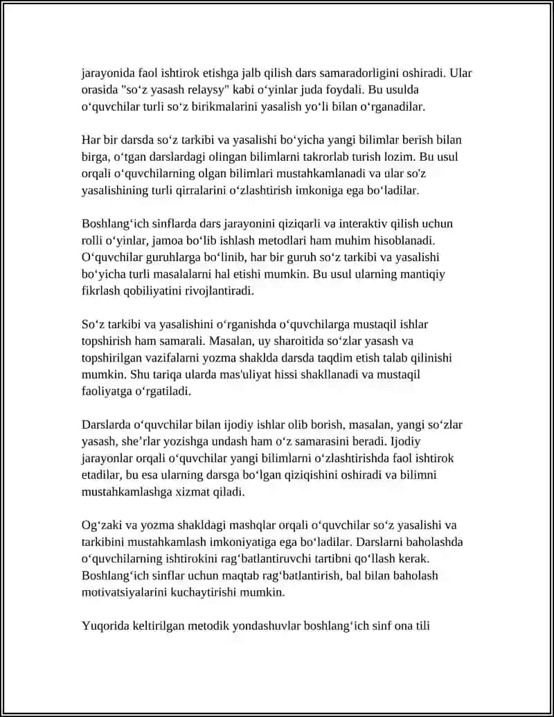 BOSHLANGʻICH SINF ONA TILI DARSLARIDA SOʻZ TARKIBI VA YASALISHINI OʻRGANISH METODIKASI 4