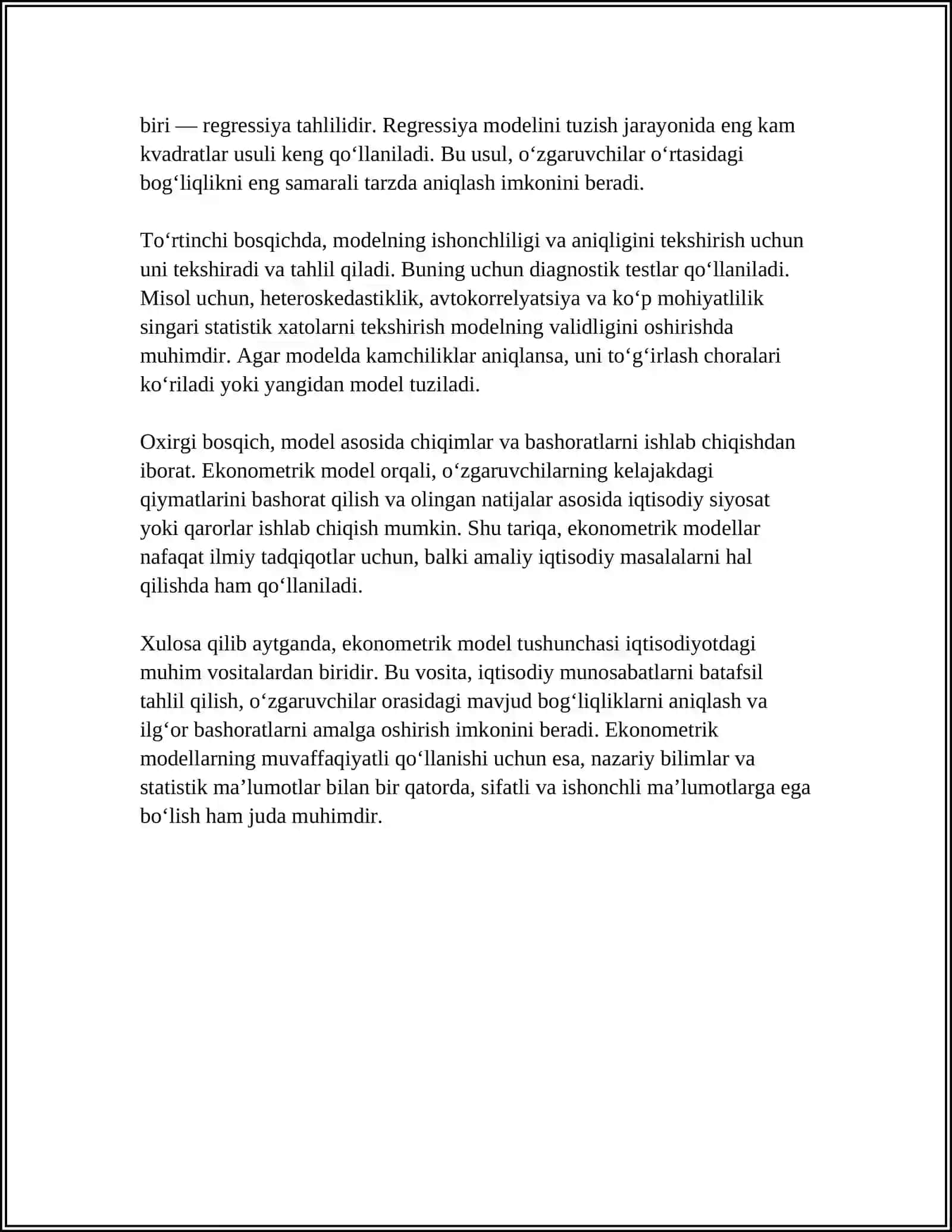 EKONOMETRIK MODELLASHTIRISH ASOSLARI 4