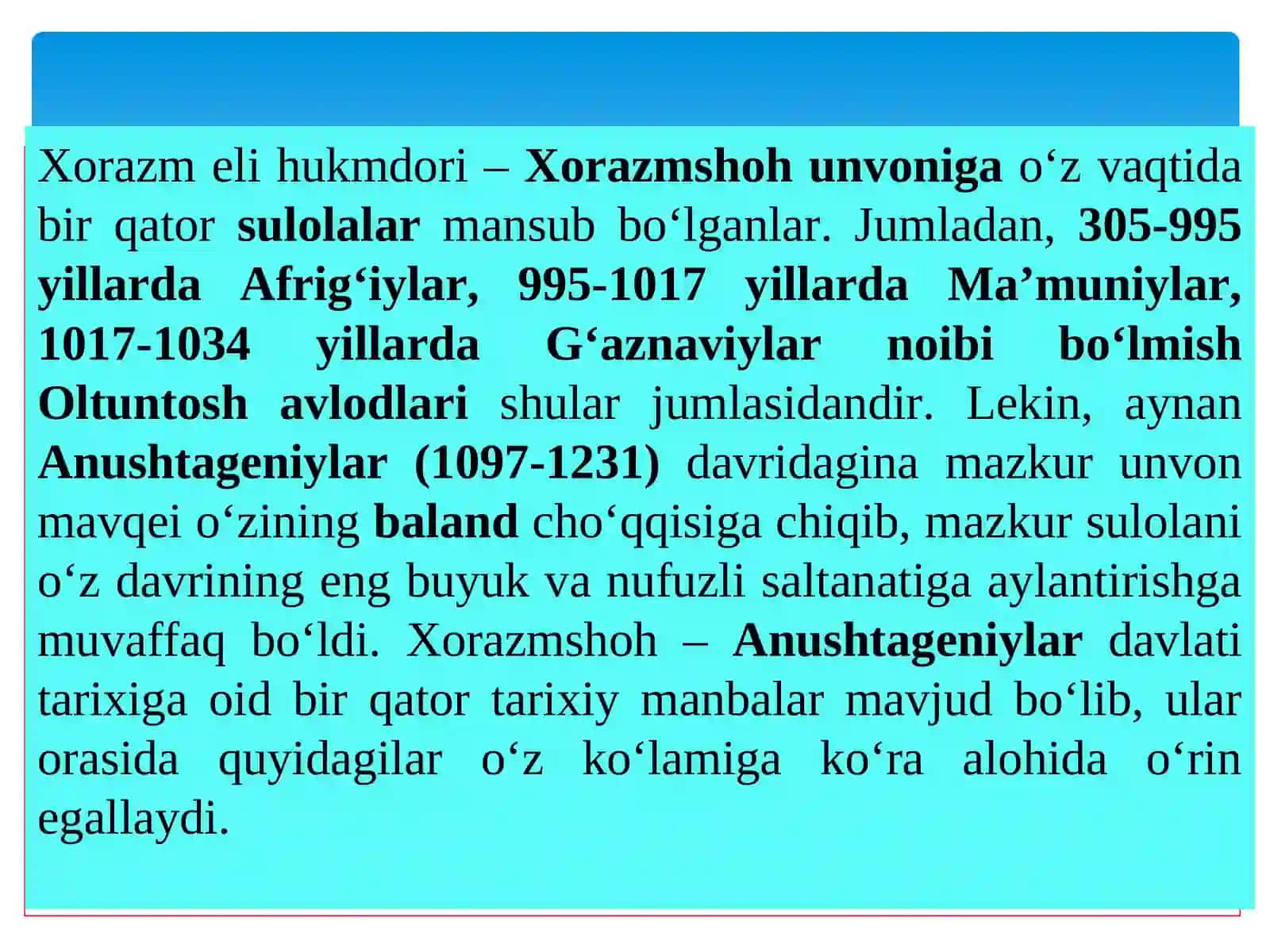 XORAZMSHOH-ANUSHTEGINIYLAR DAVLATI 4