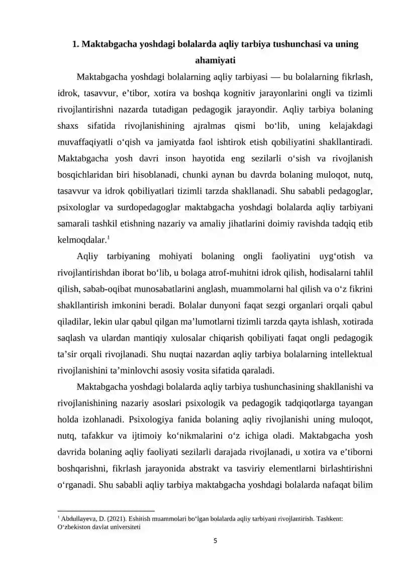 Maktabgacha yoshdagi eshitishida nuqsoni boʻlgan bolalarda aqliy tarbiya nazariyasi va asosiy tushunchalarni rivojlantirish 4