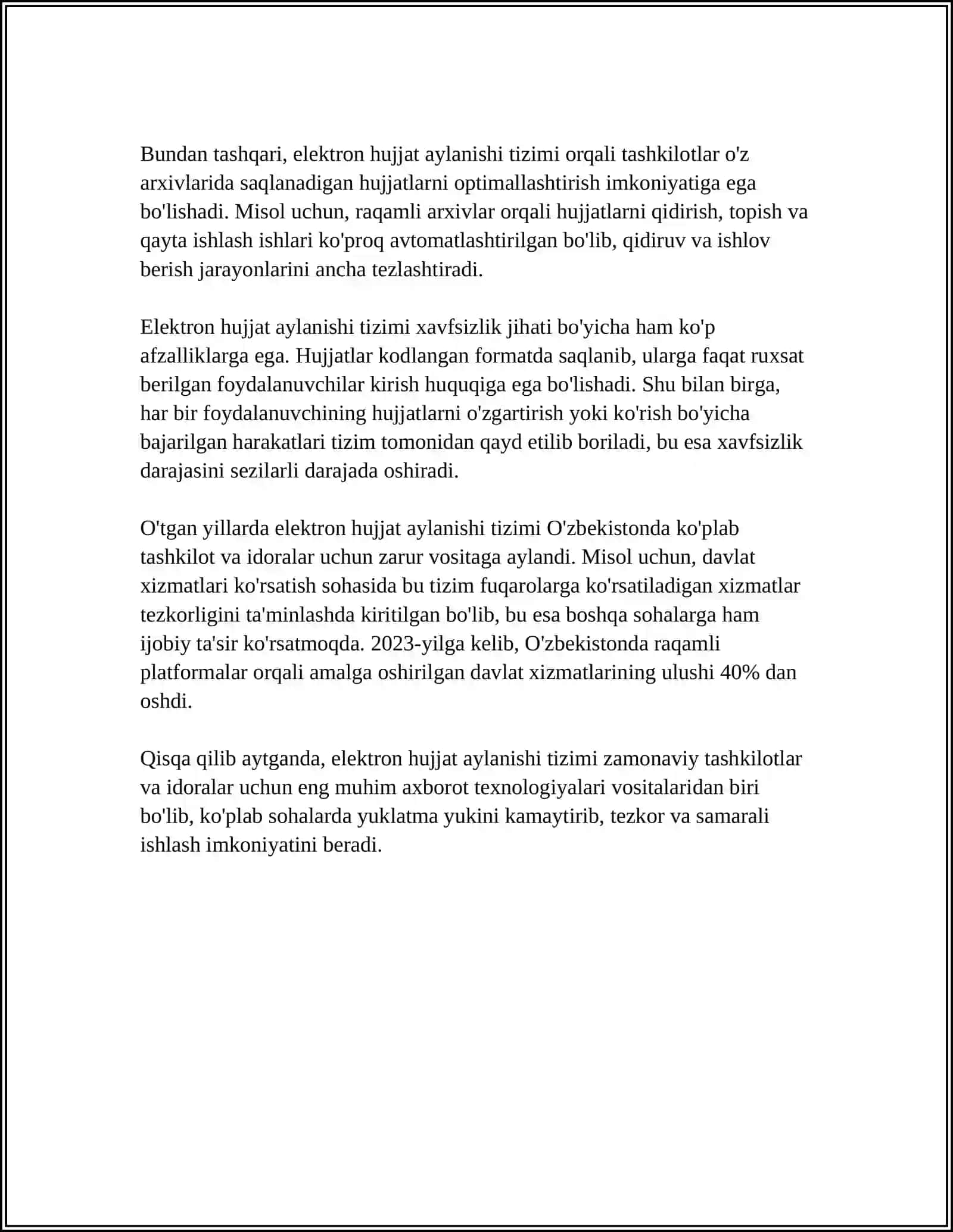 OʻZBEKISTONDA"ELEKTRON XUKUMAT" TIZIMI FAOLIYATINI YANADA RIVOJLANTIRISH YOʻNALISHLARI 4