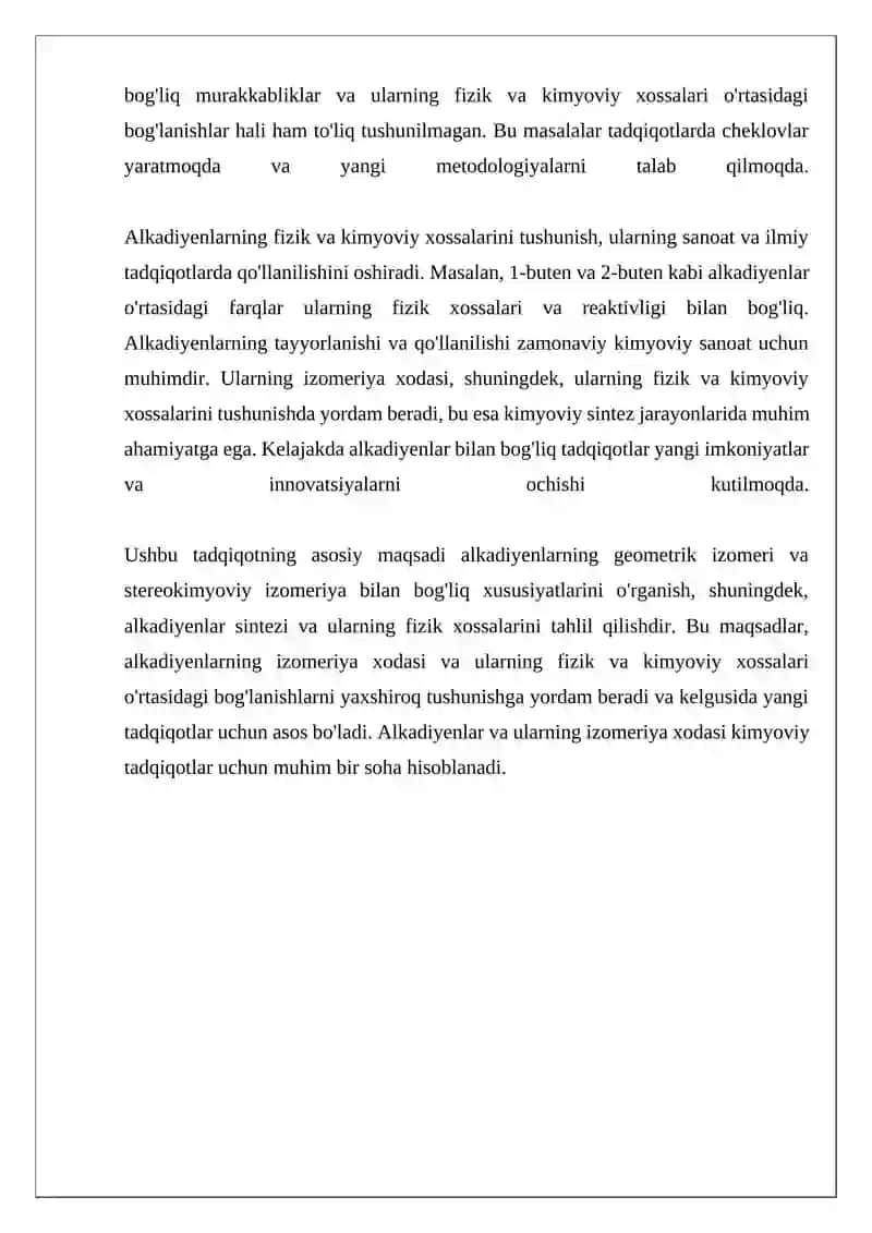 Alkadiyenlarda  izomeriya xodisasi. Alkadiyenlarning fizik va kimyoviy xossalarssalarik 4