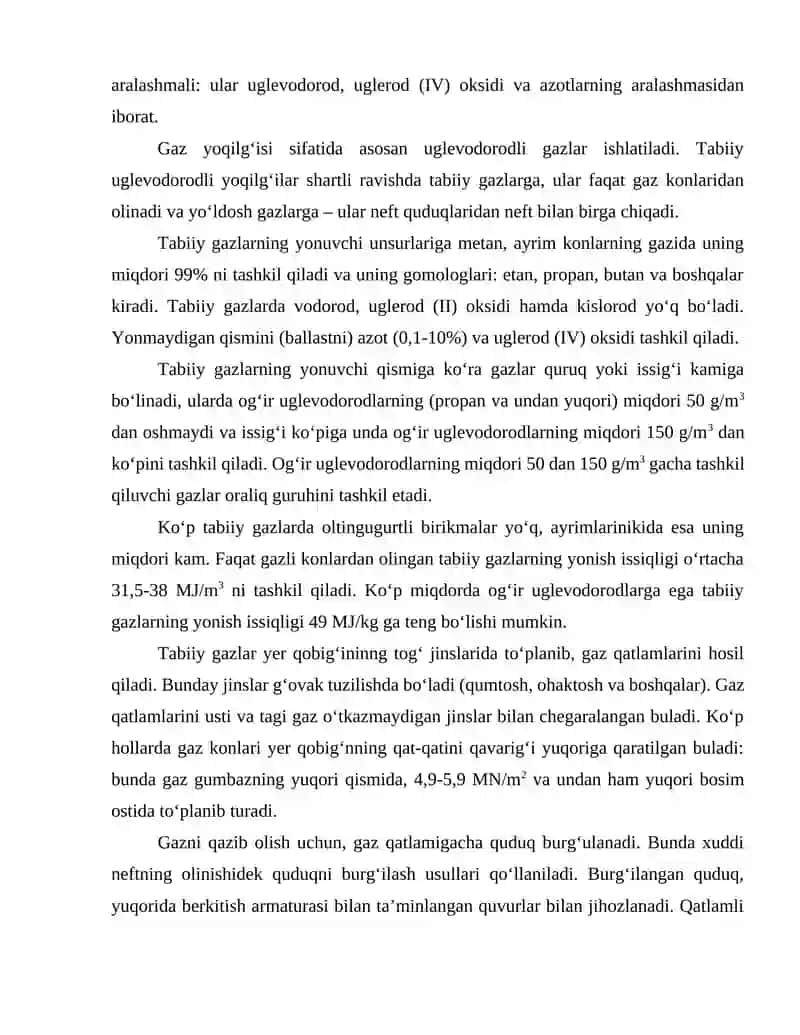 Gaz yoqilgʻilarning olinishi va tavsiflari 4