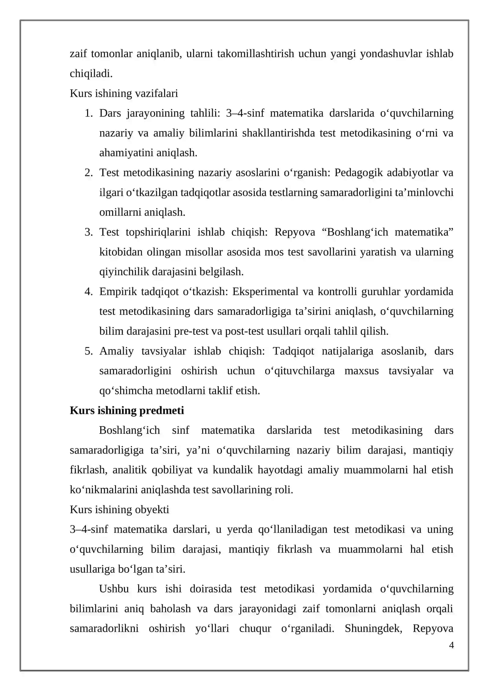 Boshlang’ich sinf matematika darslari samaradorligini testlar orqali rivojlantirish (1-2-sinf misolida) 4