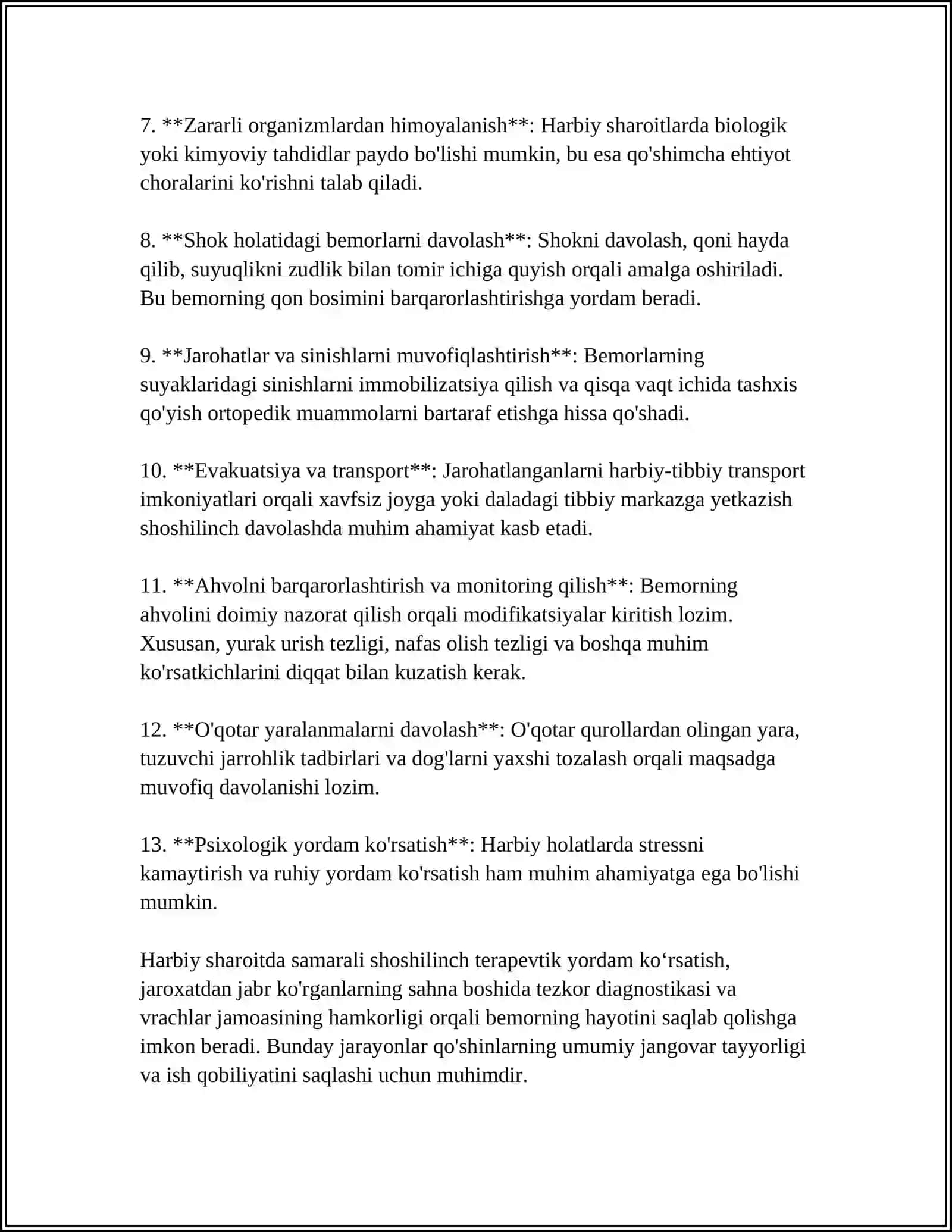 HARBIY DALA SHAROITLARIDA BEMOR VA YARADORLARDA SHOSHILINCH TERAPEVTIK YORDAM KO'RSATISHNING PRINSIPLARI. URUSH VA TINCHLIK DAVRIDA HARBIY SHAROITDA QON REZUS OMILINI ANIQLASH 4