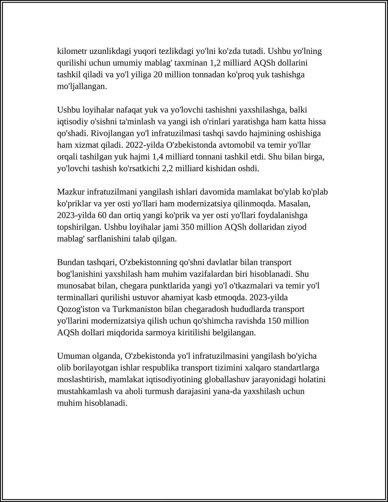 TRANSPORT INFRASTRUKTURASI ELEMENTLARINI QAYTA TIKLASH 4