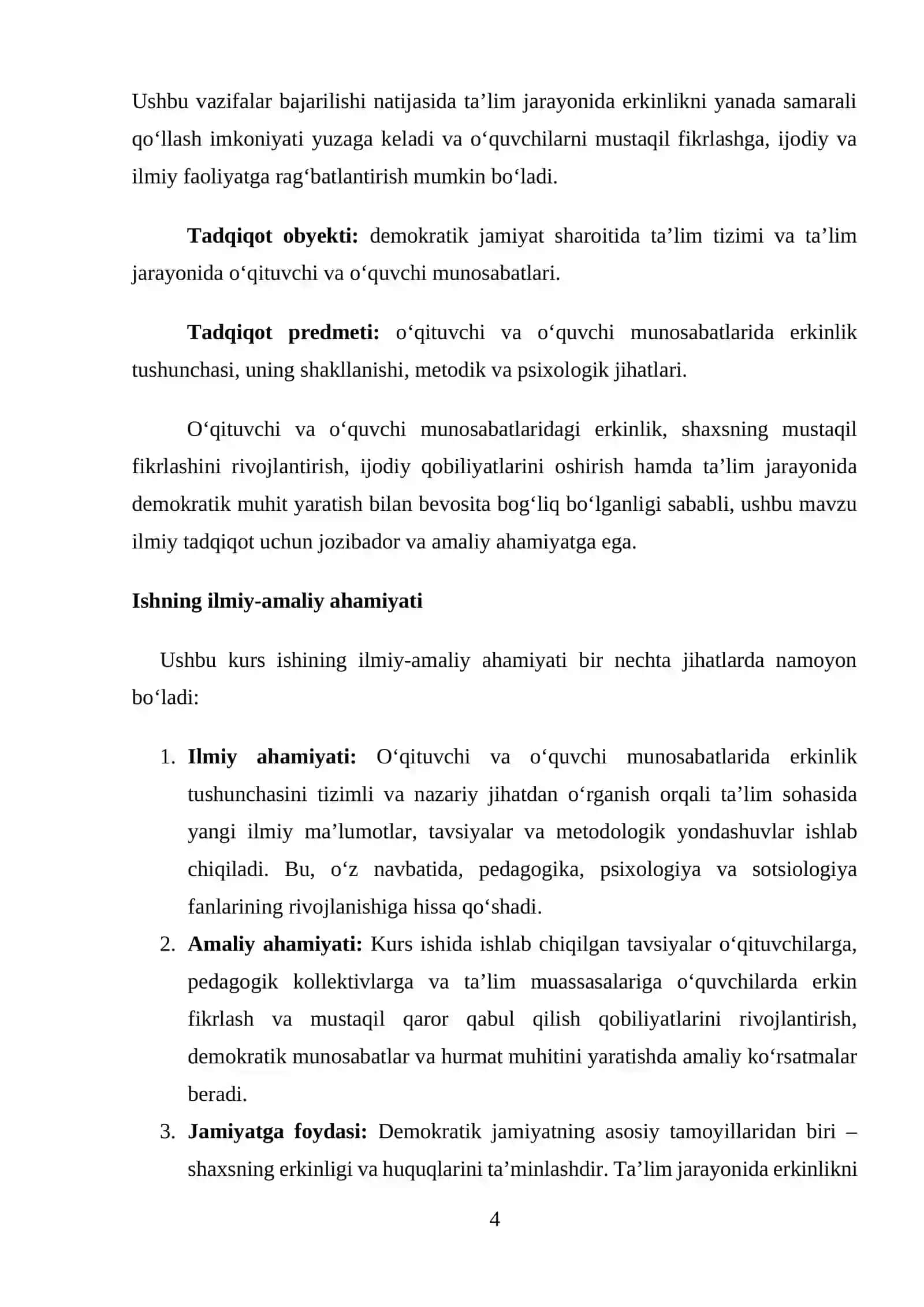Ta’lim va pedagogika fanlarida shaxsning erkinligi va o‘zini rivojlantirish imkoniyatlari 4