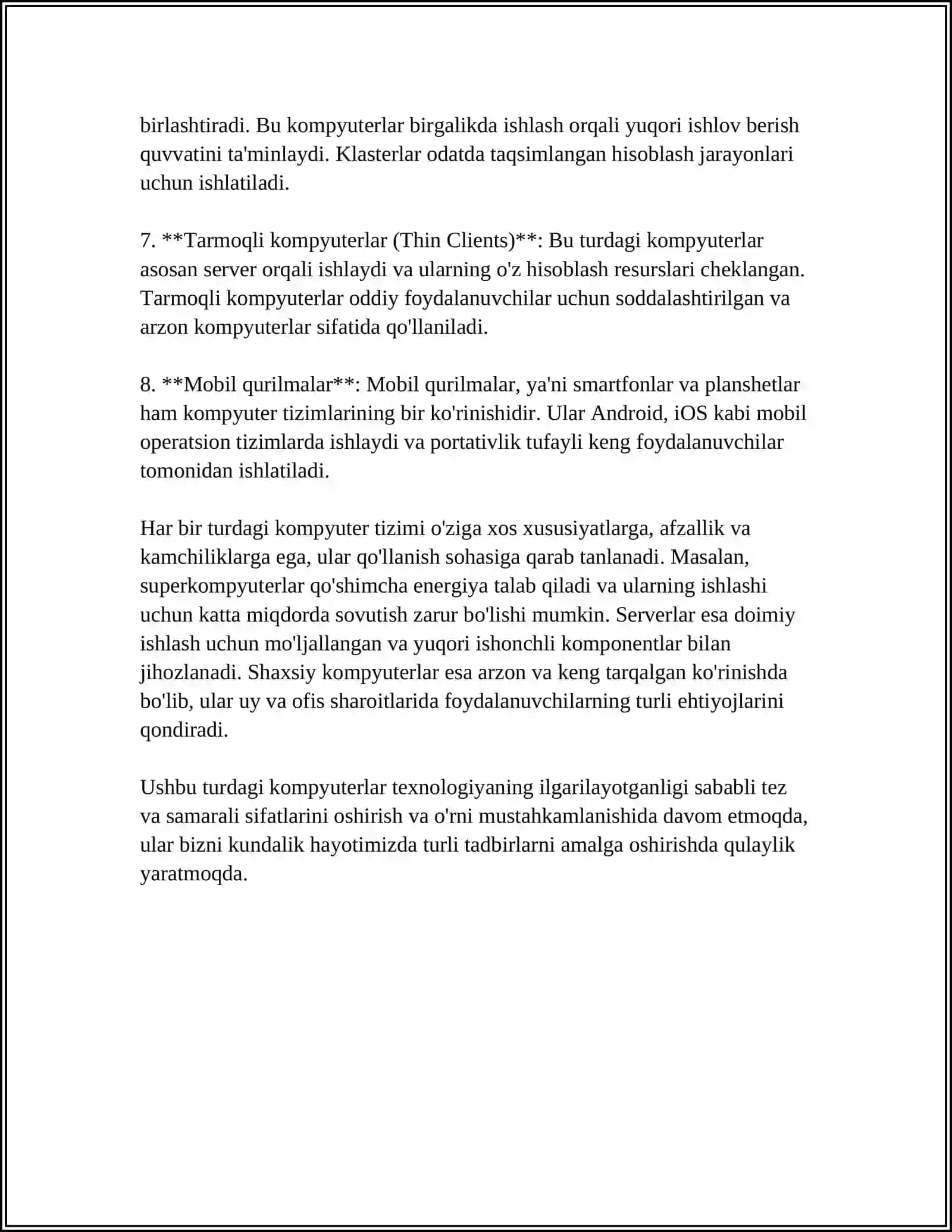KOMPYUTER TIZIMLARI VA AXBOROT TEXNOLOGIYALARINING XIZMAT TURLARIDAN FOYDALANISH 4