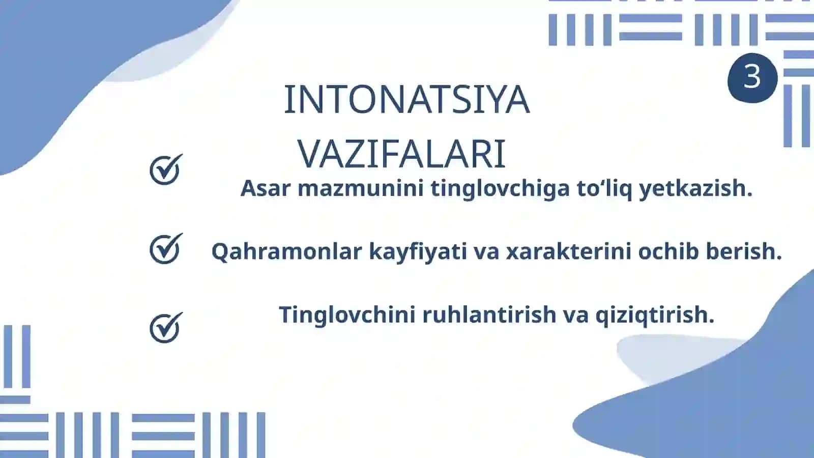 INTONATSIYA TEMP- IFODALI OʻQISHNING ASOSIY VAZIFALARI 4