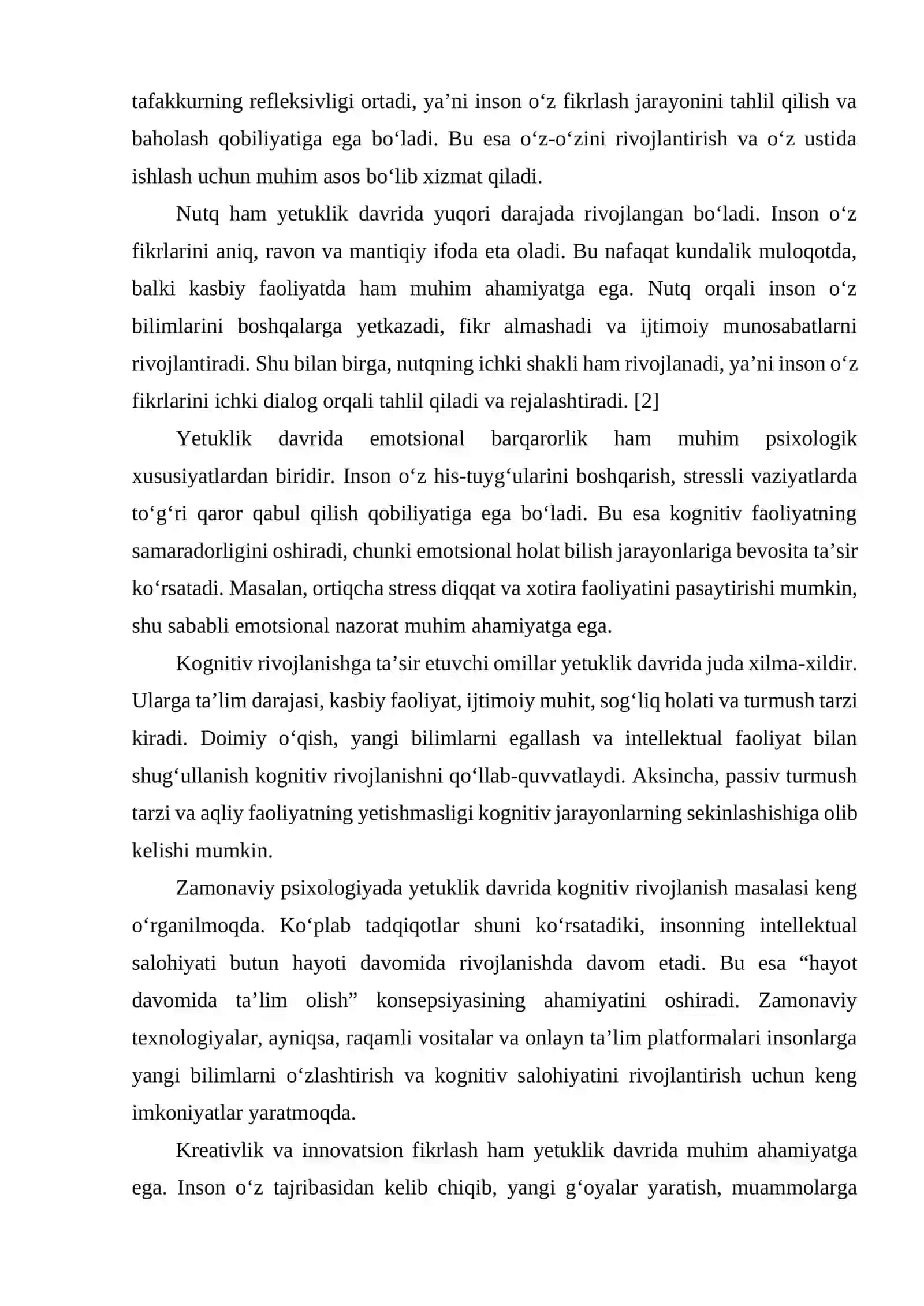 Yetuklik davrida kognitiv soha rivojlanish xususiyatlari 4