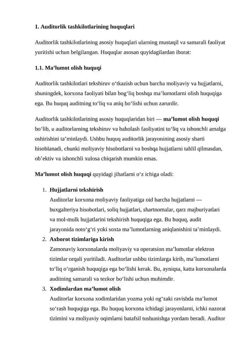“AUDITORLIK TASHKILOTLARINING HUQUQLARI, MAJBURIYATLARI VA JAVOBGARLIKLARI” 4