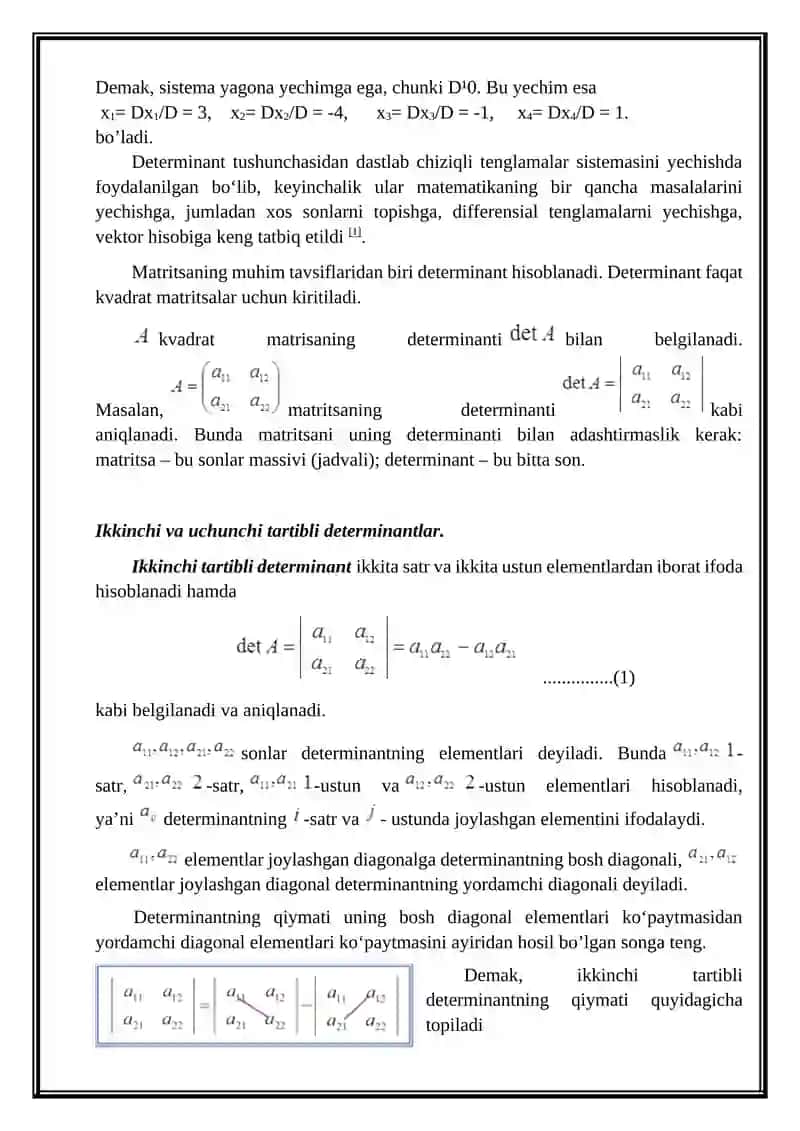 Chiziqli tenglamalar sistemasining turlari, yechimga ega bo’lish va h.k. 4