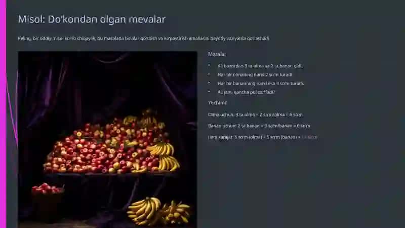 Boshlang'ich sinf o'quvchilariga mos iqtisodiy mazmundagi masalalar tuzish va yechish 4