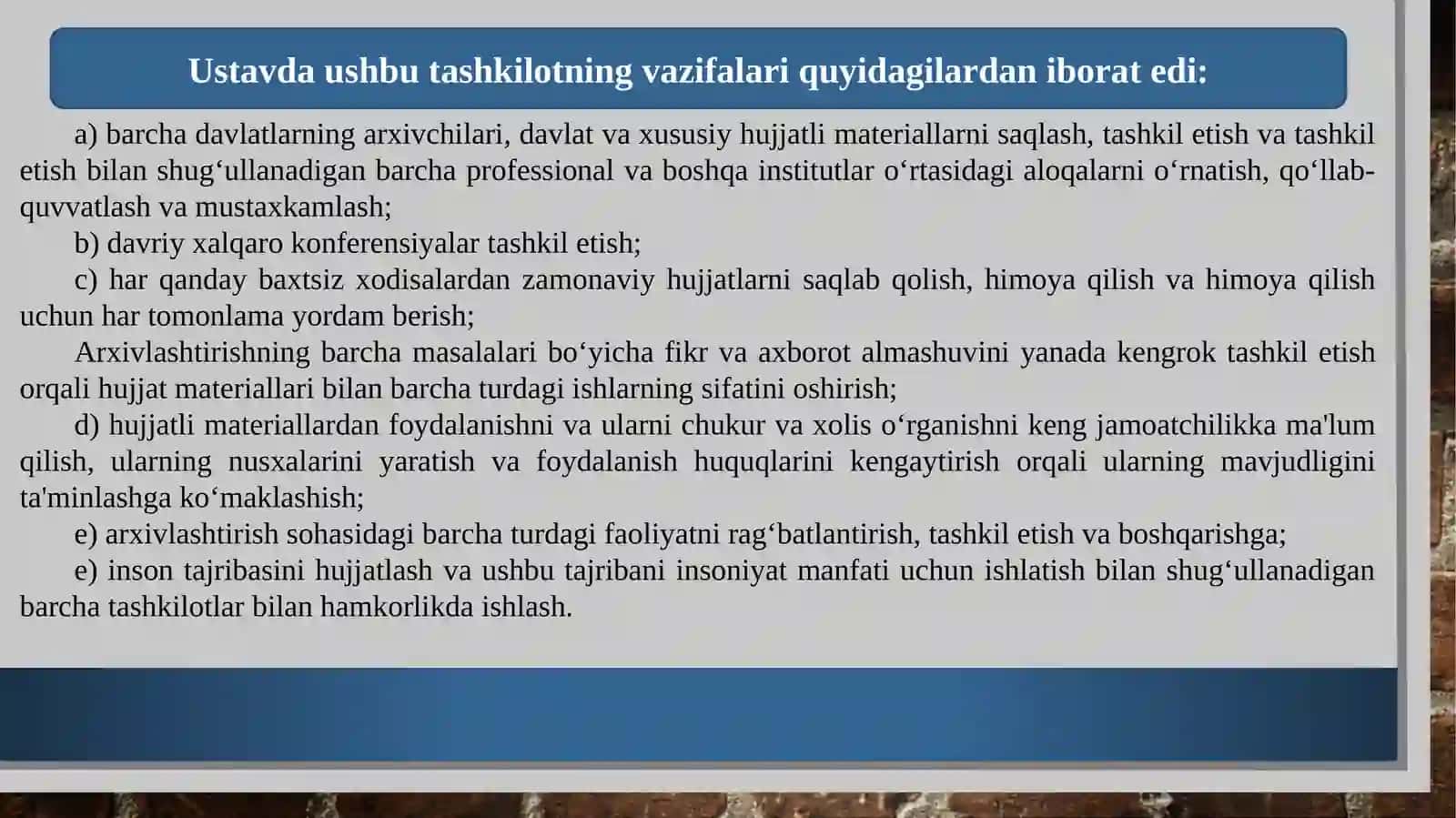 XALQARO ARXIV TASHKILOTI VA FAOLIYATI VA ZAMONAVIY DAVR 4
