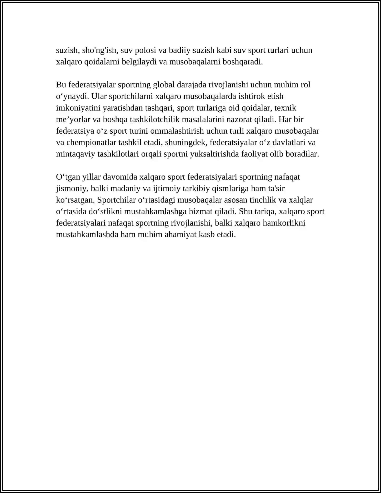 XALQARO SPORT FEDERATSIYALARI VA ULARNING FAOLIYATI 4