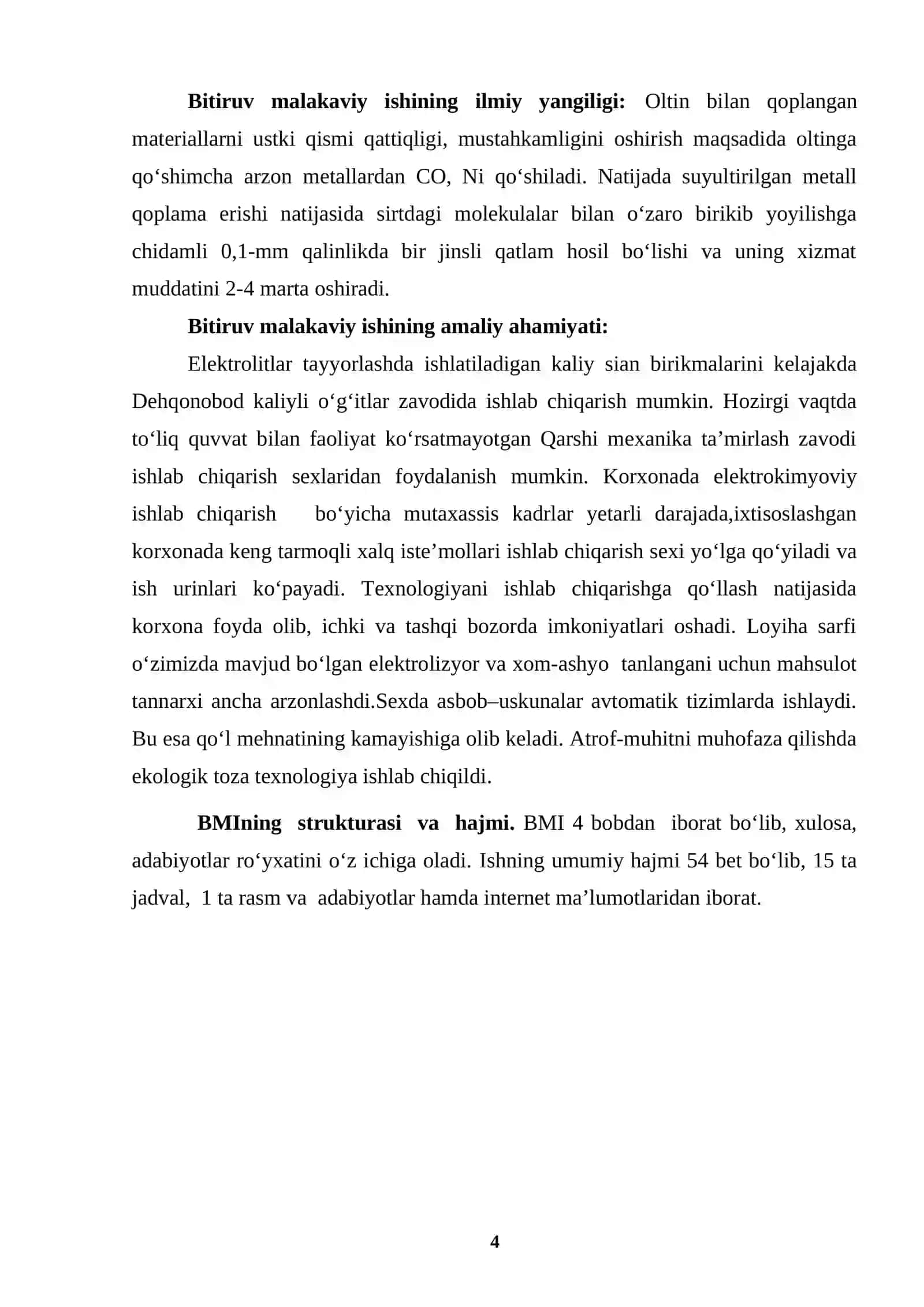 Elektrokimyoviy usulda sanoat chiqindilaridan oltinni ajratib olish va qoplash sexi (quvvati 2000 m2/ yil)ni loyihalash 4
