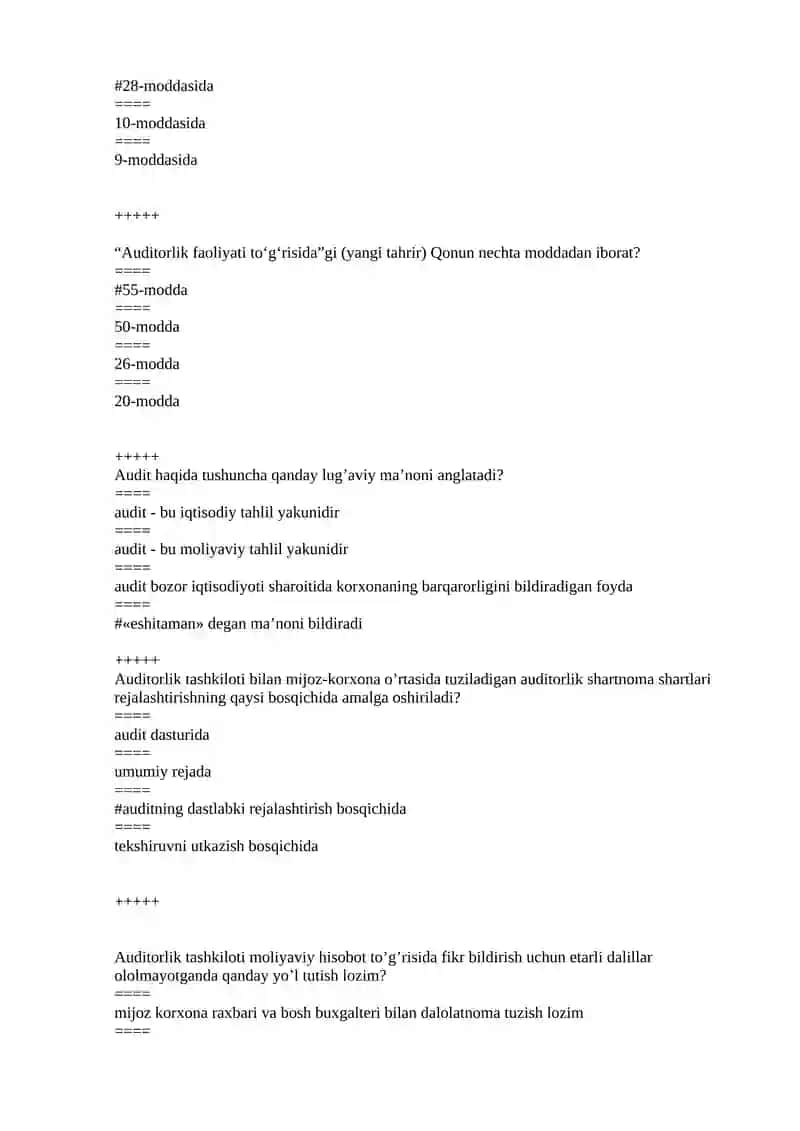 Audit testlar to`liq javoblari bilan. 4